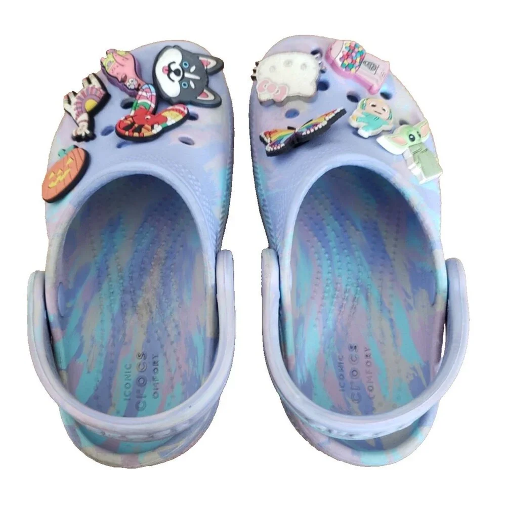 Crocs Kids Classic Clog Purple Tie-Dye Slip-On Shoes Girls Size C10 Hello Kitty